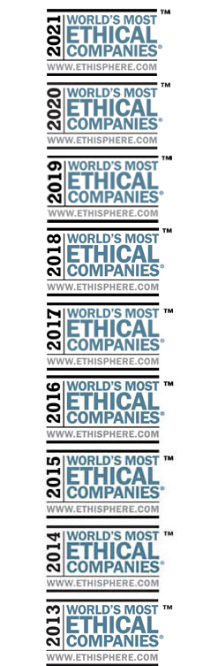 Awarded one of the World's Most Ethical Companies 2015, 2014 and 2013 from www.ethisphere.com