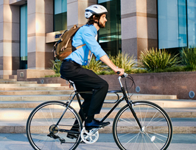 man biking to work