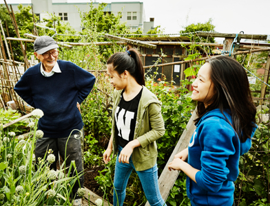 teens helping in community garden