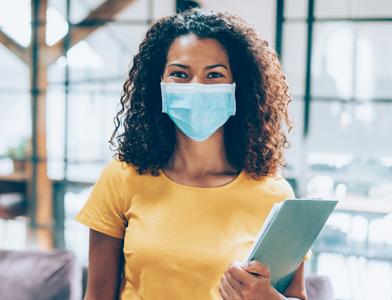 business woman with mask